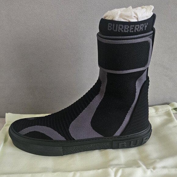 NWT Burberry Men's Black Knitted Stretch Sub High-top Sneakers - Picture 7 of 12